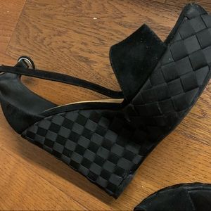 Black suede/fabric platform wedges